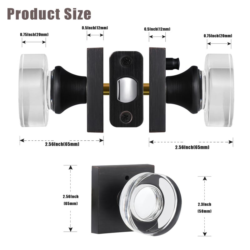newliplace Glass Door Knobs Interior, Pricacy Bedroom Door Knobs with Lock, Square Vintage Style Crystal Door Handles for Bathroom, Oil Rubbed Bronze - Image 5